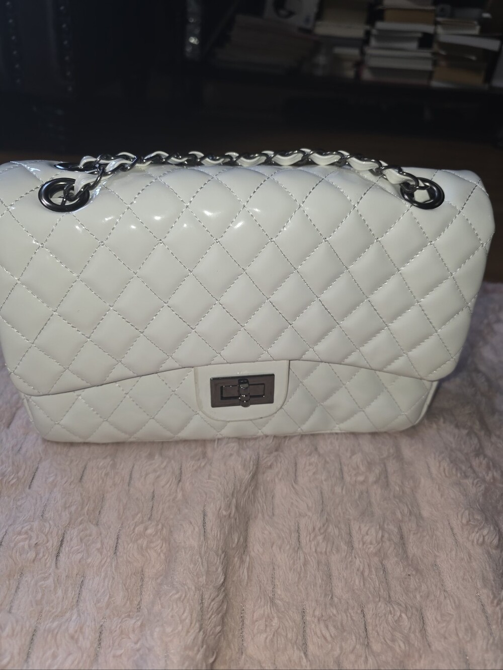 Classic Quilted Shoulder Bag in White